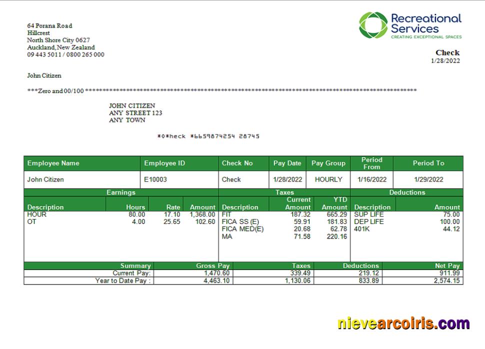 USA Recreational Services entertainment company pay stub